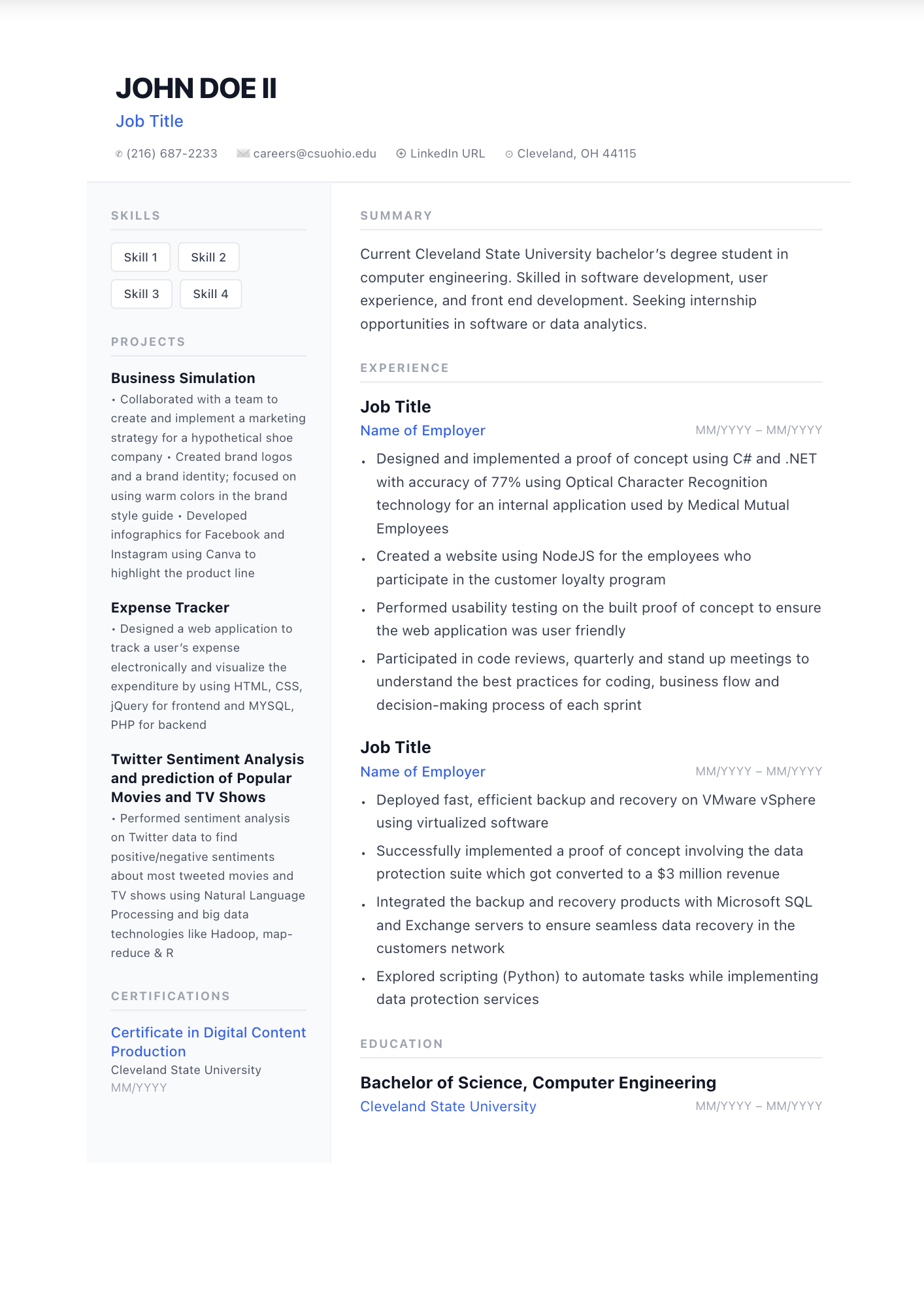 Free Polaris ATS-friendly resume template — Professional, ATS, Two columns design