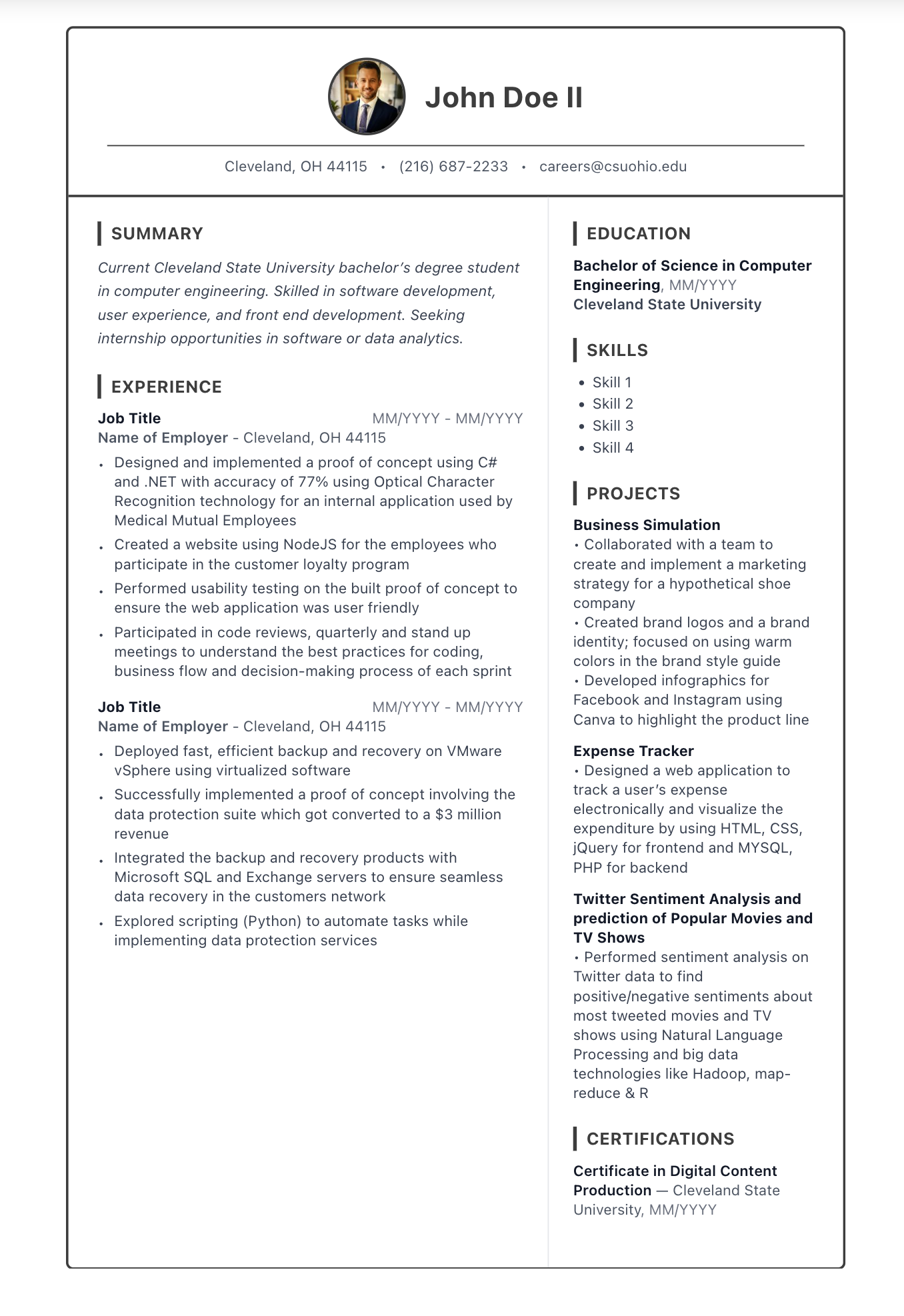 Free Slate ATS-friendly resume template — Professional, ATS, Two columns design